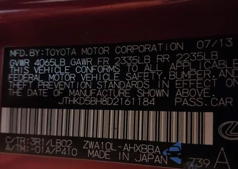 2013 Lexus Ct 200H from USA, damaged, VIN JTHKD5BH8D2161184